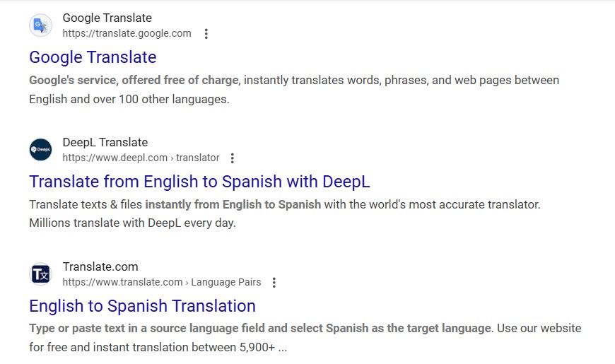 screenshot of Google search results