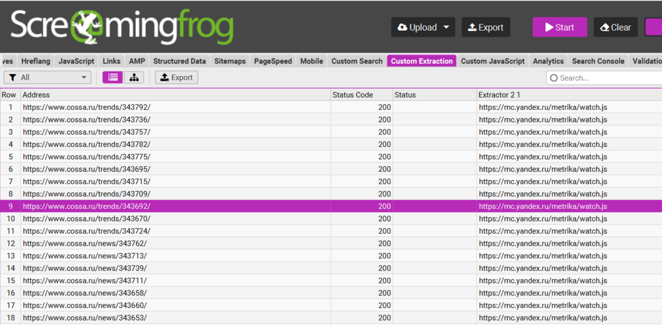 Скриншот из Screaming Frog